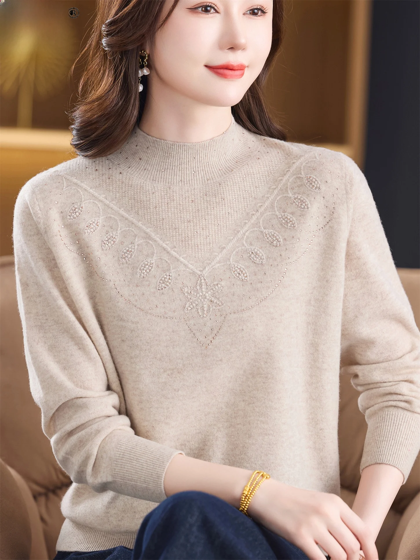 

2025 New Red Thiened Pure Wool Sweater f High Collar Base Layer Autumn Winter Women's Faion ape Loose Fit Wool...