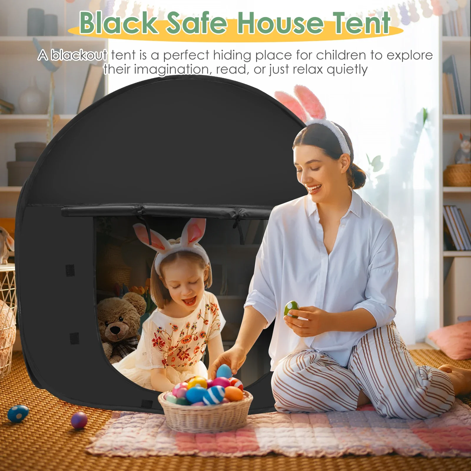 Pop up Blackout Calming Tent With 2 Windows Easy to Set Up Foldable Calm down Black Tent Comfortable Accommodate 1 to 2 People