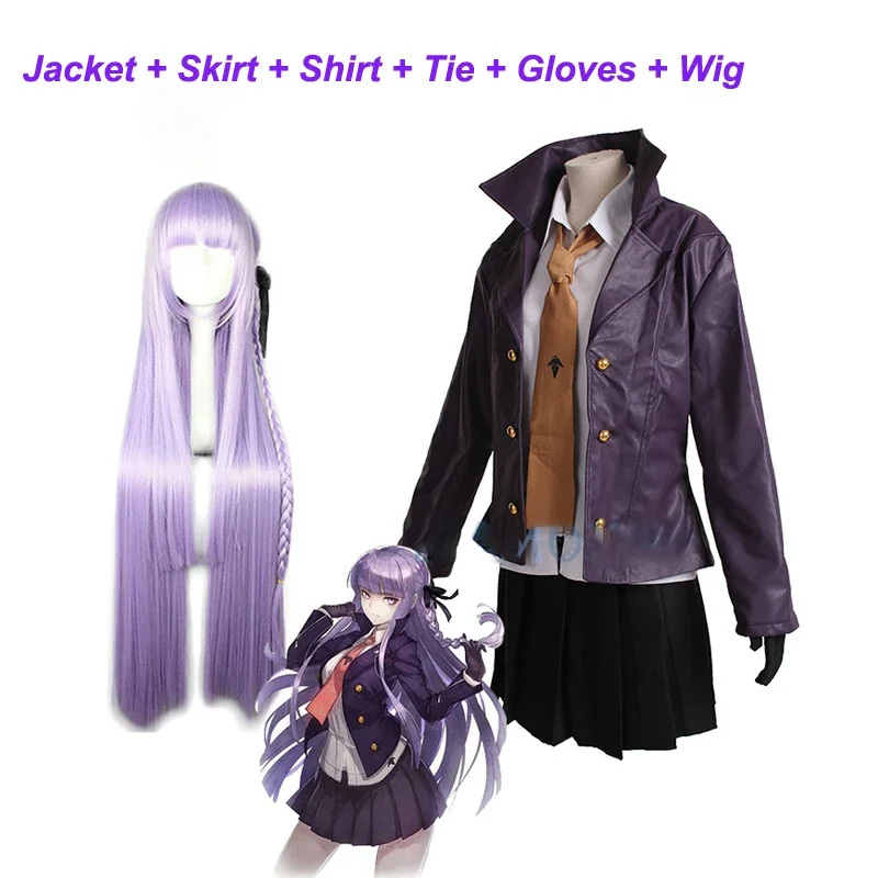 

Kyoko Kirigiri Cosplay Costume Danganronpa Women Clothing Suit Dangan-Ronpa Black Dress Skirt Set Long Purple Wig Gloves