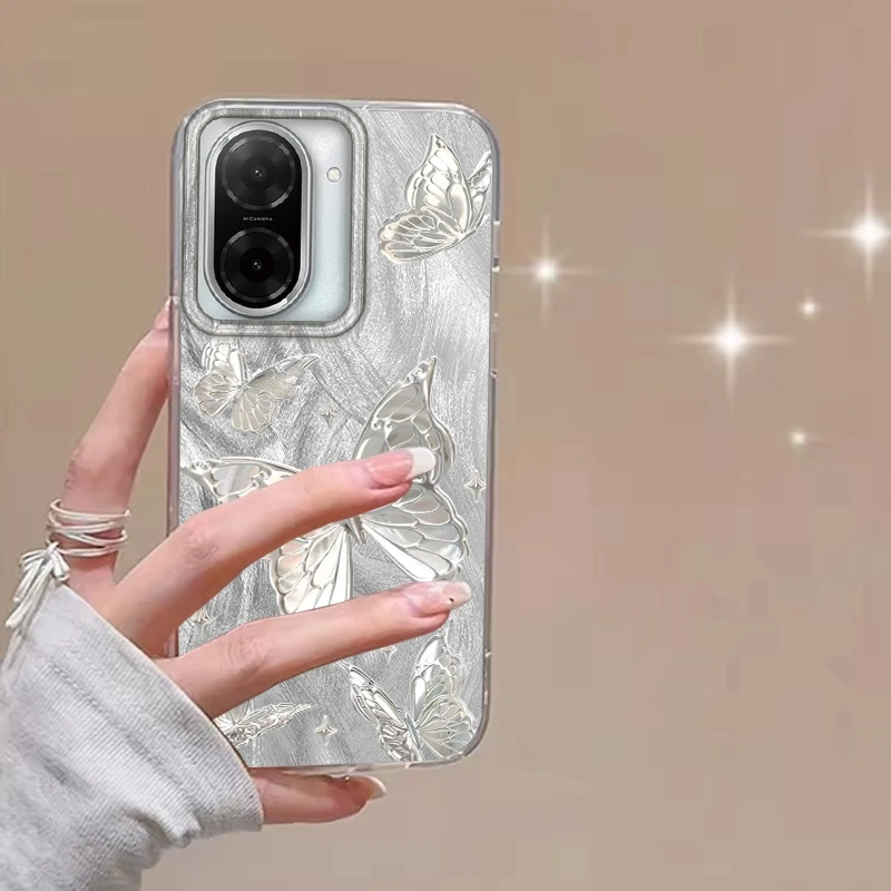 샤오미 레드미 14C 13C 10 9A 9C 노트 14 13 12 11 10S 9 8 Pro Plus A5 A4 A3 A2 A1용 고급 나비 소녀 여성 케이스