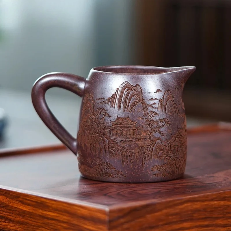 Yixing Zisha Wood-fired Porcelain Landscape Tea Pitcher Divide Tea Cha Hai Dispenser Justice Cup Fair Mug Teaset Supplies