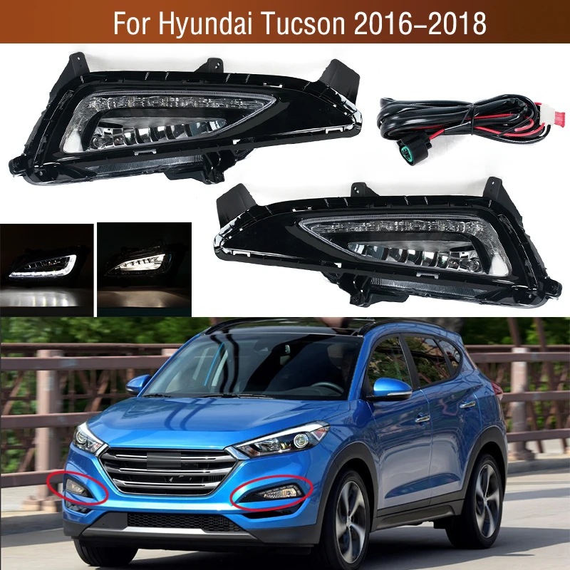 1Pair For Hyundai Tucson 2016 2017 2018 Car Front Bumper LED Fog Lamp Daytime Running Drive Light Foglight Foglamp