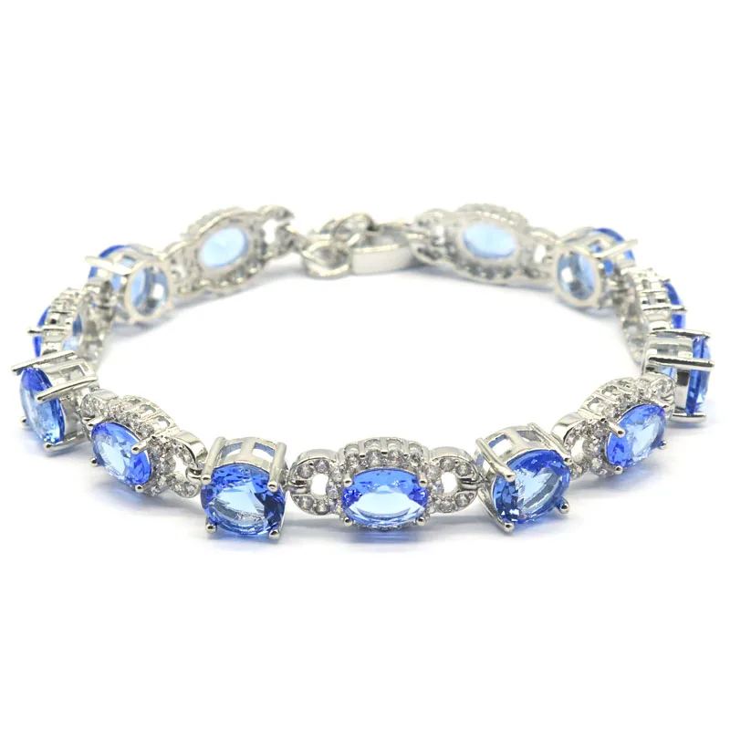 25x9 مللي متر جديد تصميم SheCrown جديد حجر ايوليت الأخضر جمشت البنفسجي تنزانيت تشيكوسلوفاكيا الإناث الفضة سوار 8-9 بوصة