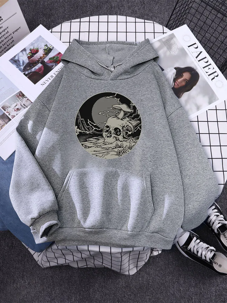 Mushrooms grow on skulls Print Women Hooded Fashion Casual Outerwear  Harajuku Oversize Tracksuit Sports Aesthetic sweatwears