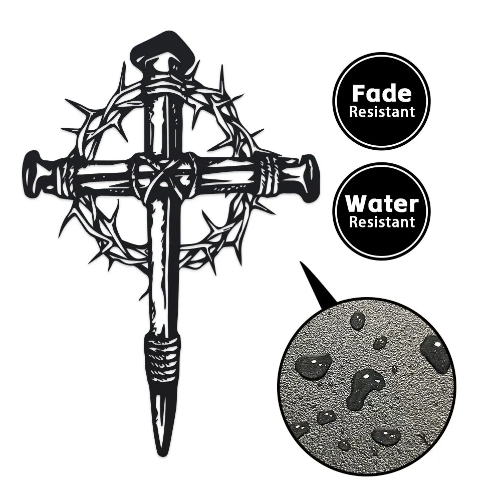 Gothic Metal Cross Wall Art with Thorns - 1pc Intricate Iron Home Decor for Living Room, Bedroom, Dining Area