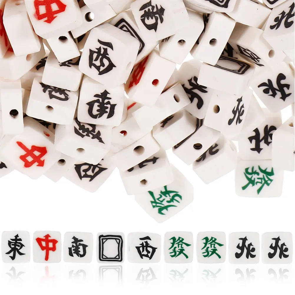 50pcs Mahjong Tile Clay Beads Unique Flat Polymer Spacer For Diy Bracelet Necklace Jewelry Making Craft Kit Children Safe