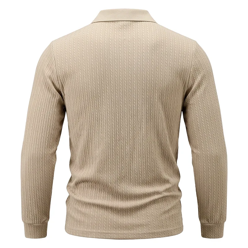 Herren Herbst-Winter US-Größe Jacquard Schlangenmuster Langarm-Poloshirt, Lässiges Einfaches Revers-Unterhemd – Detail 28