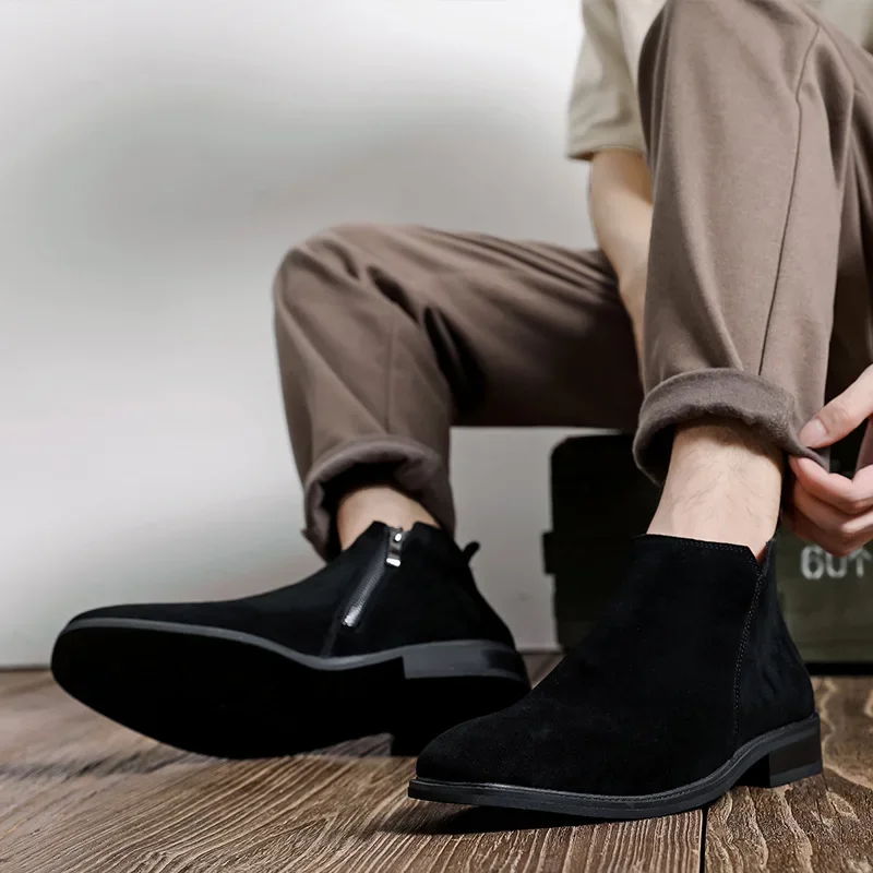 Botas Chelsea aterciopeladas de diseñador para hombre, botines británicos medios informales a la moda, zapatos de Color sólido para hombre, primavera y otoño, nuevo