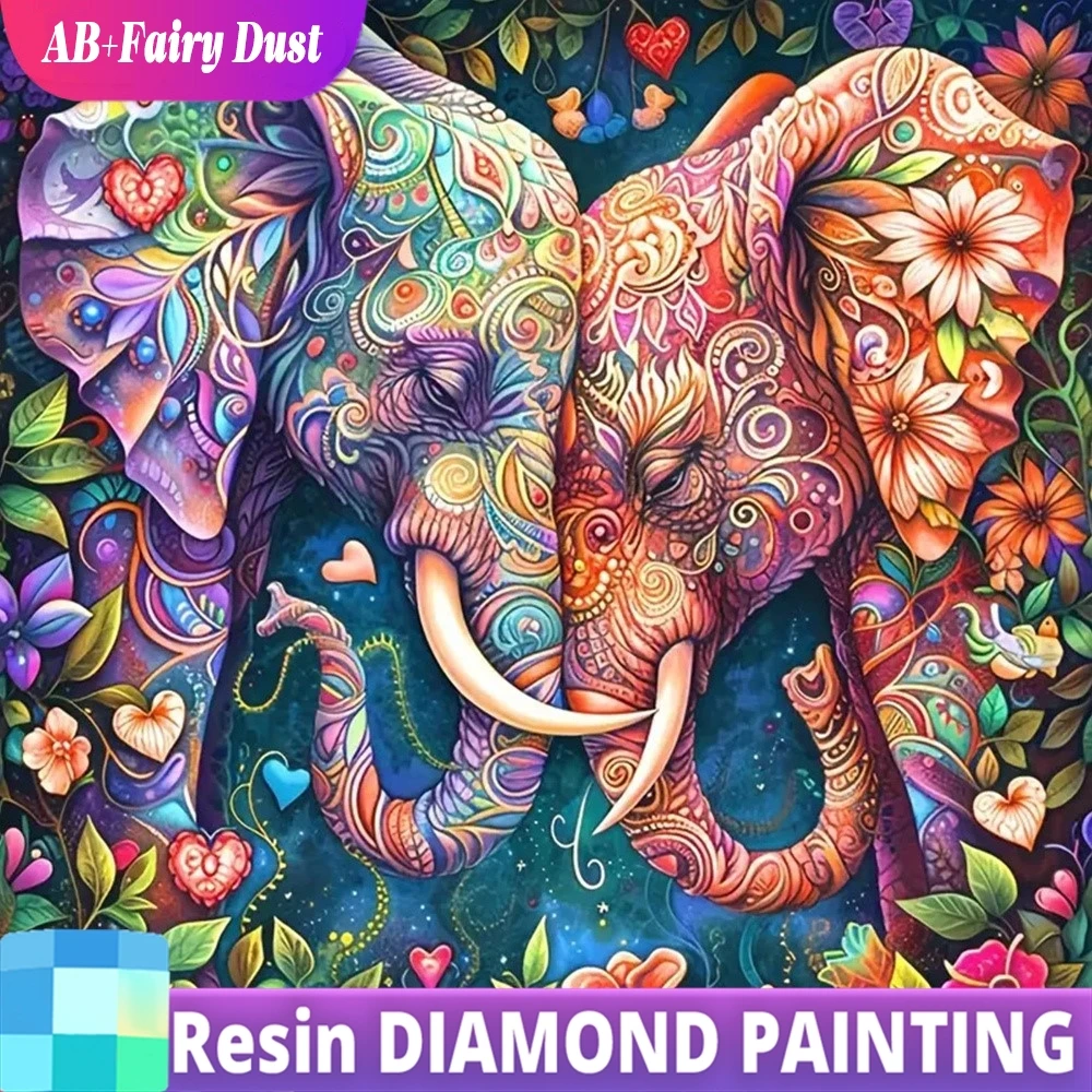 Resin Fairy Dust AB Diamond Painting Animal Elephant Full Drill Mosaic DIY Embroidery Flower Craft Kit Home Decor Handmade Gift