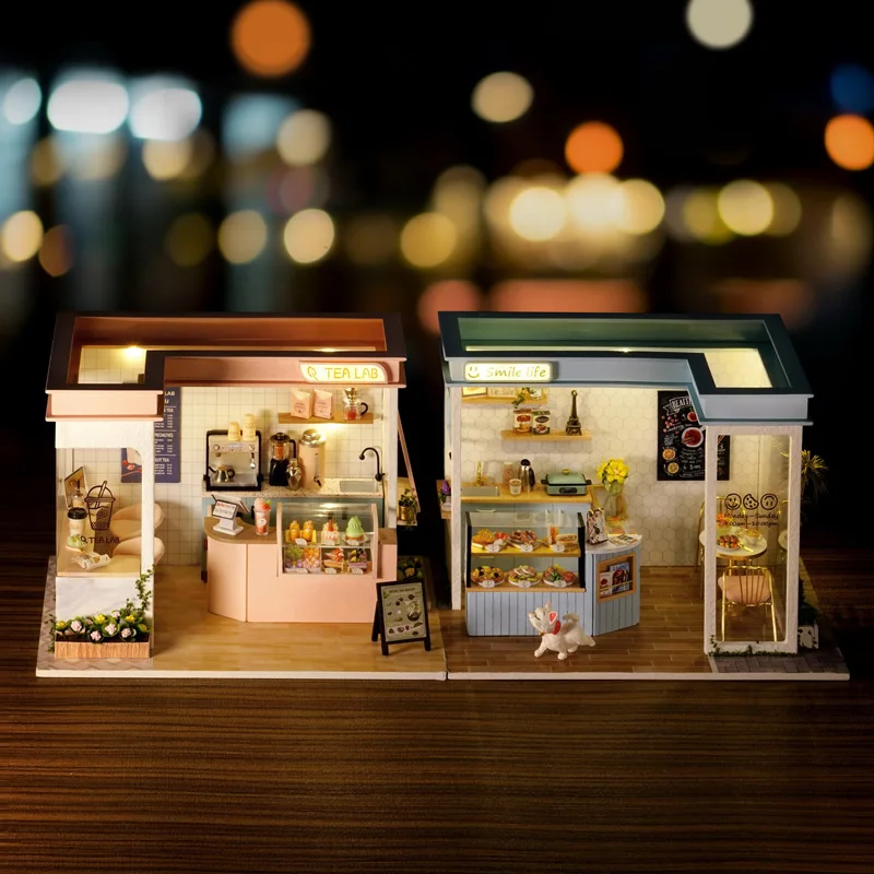 

3D Wooden Miniature Building Dollhouse Kit With Dustproof Cover Restaurant Furniture Accessories Doll House Birthday Gift Model