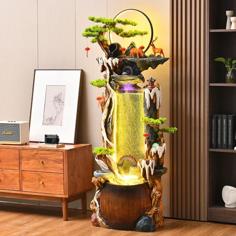 

Рокарий, фонтан с проточной водой, орнамент рядом со шкафом под телевизор в гостиной, украшение с функцией воды для привлечения богатства.