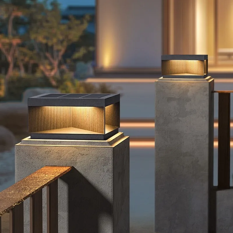 2026 Square Solar Post Top Lamp Outdoor Waterproof Modern Villa Gate Pillar Light Wall Courtyard Outdoor Decorative Lamp
