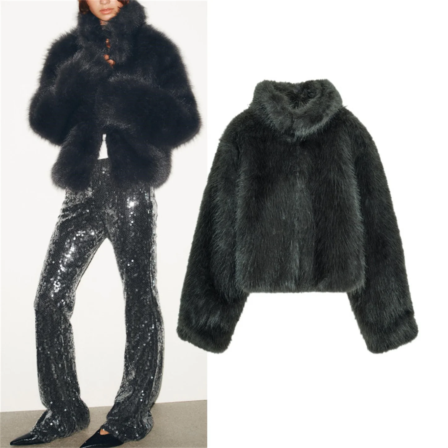 Abrigo Corto de Piel Sintética para Mujer, Estilo Moderno, Novedad de Otoño, Chaqueta de Efecto Sintético Premium, Cálida y E...