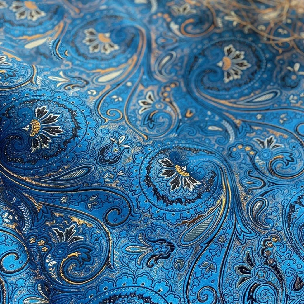 Pipa woven brocade jacquard fabric, navy blue, large European flower border ethnic fabric view 2
