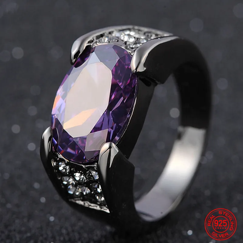 New Arrival 925 Sterling Silver Red Purple Crystal Ring For Men Women Jewelry Party Gift