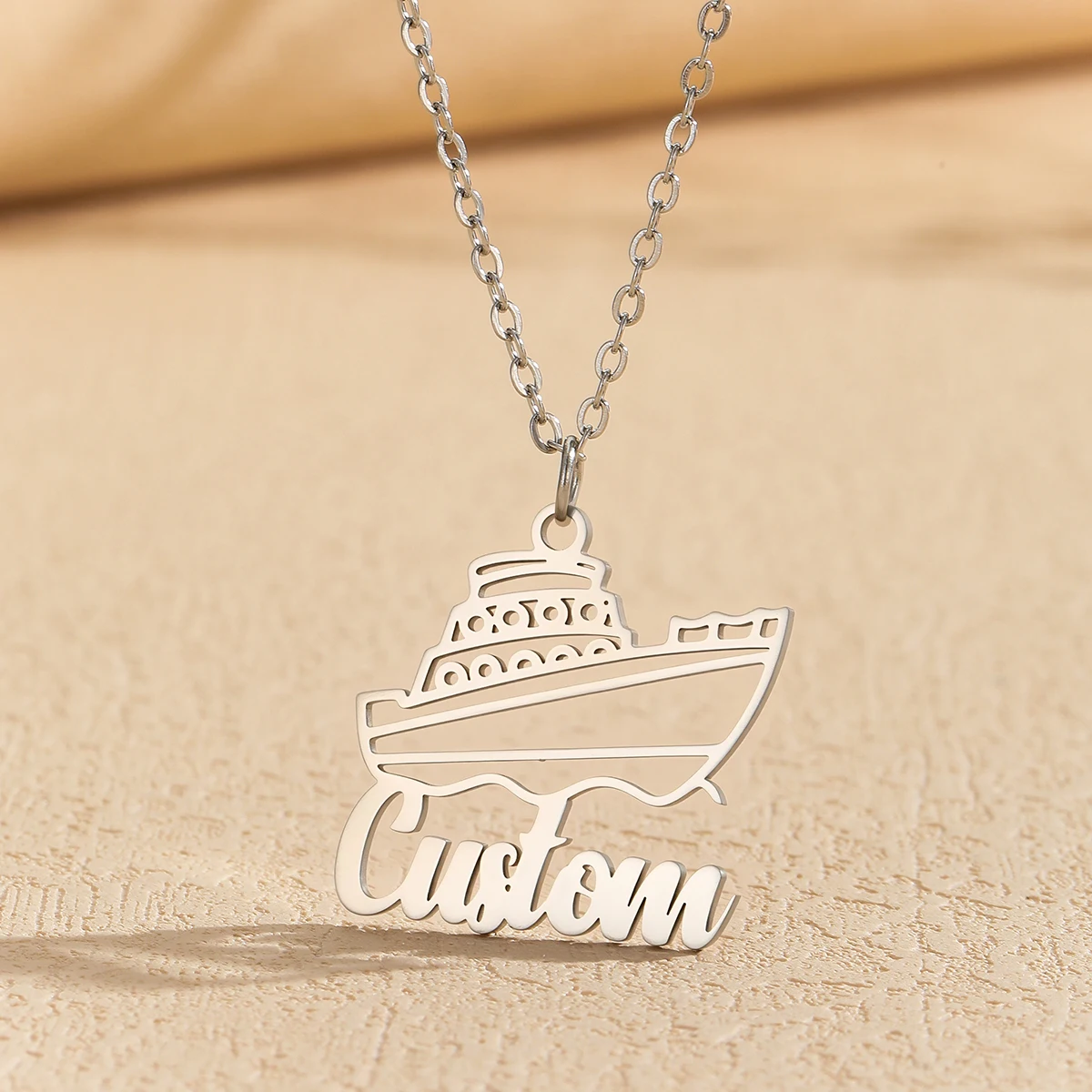 

Cusomized Name Necklace for Men Personalized Stainless Steel Steamship Nameplate Thick Chain Pendant Jewelry Gift