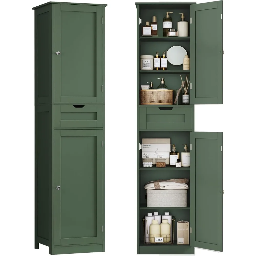 

Tall Bathroom Cabinet with 2 Doors & 1 Drawer, Narrow Bathroom Storage Cabinet with Adjustable Shelves, Floor Storage Cabinet fo