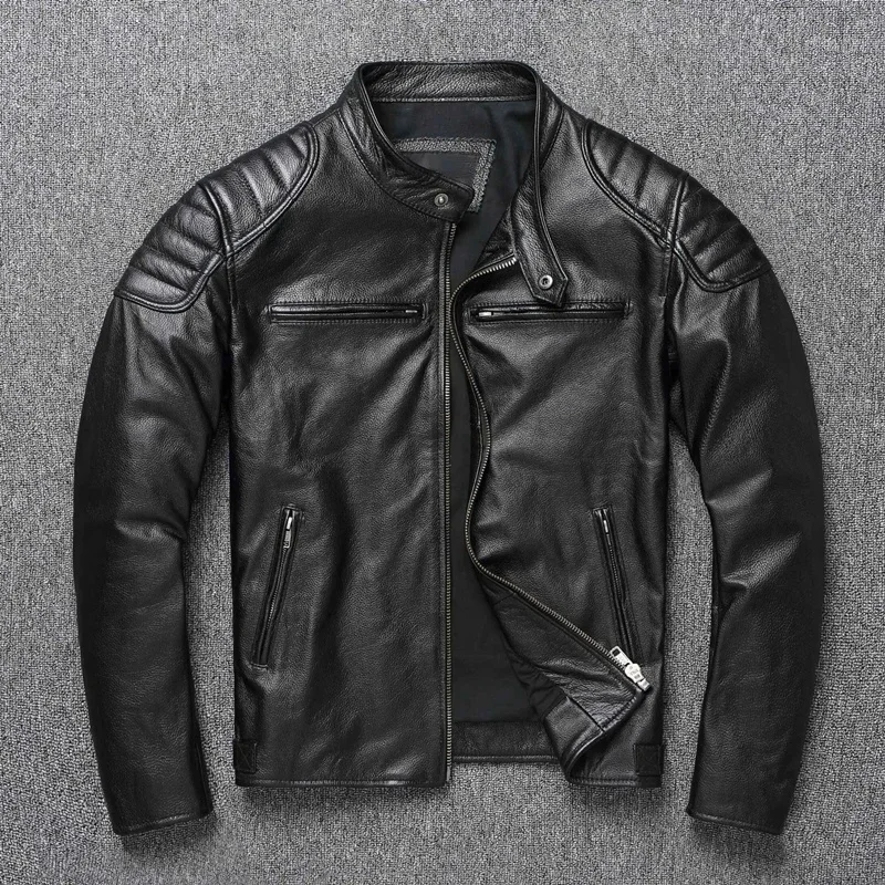 Jaqueta de motociclista de couro genuíno, roupa Vintage masculina, Festival da Primavera, Asian Yards