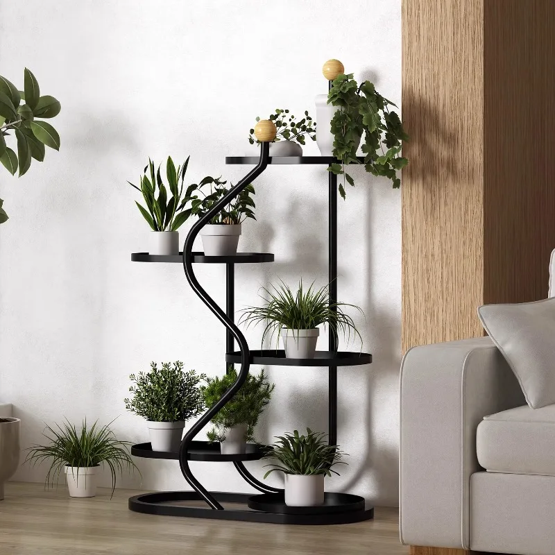 

Floor Standing Plant Shelf for Living Room Movable Iron Flower Rack Multi-Tier Succulent Organizer Space-Saving Display Stand