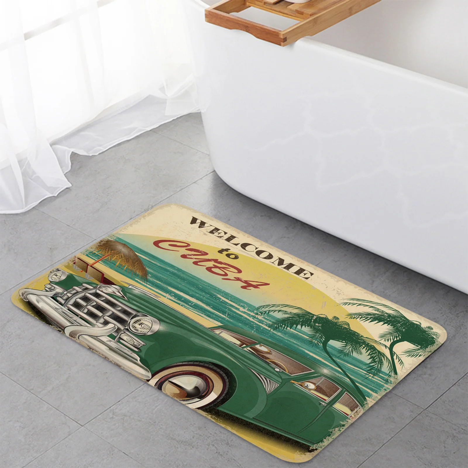 Retro Style Poster Car Cuba Floor Mat Entrance Door Mat Living Room Kitchen Rug Non-Slip Carpet Bathroom Doormat Home Decor