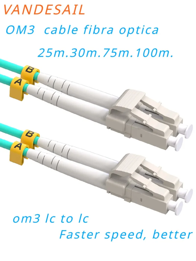 VANDESAIL OM3 LC LC Fiber Cable 100m Internet patch Cable 30m 25m 75m Duplex LSZH Jacket Multimode SFP 1 Piece