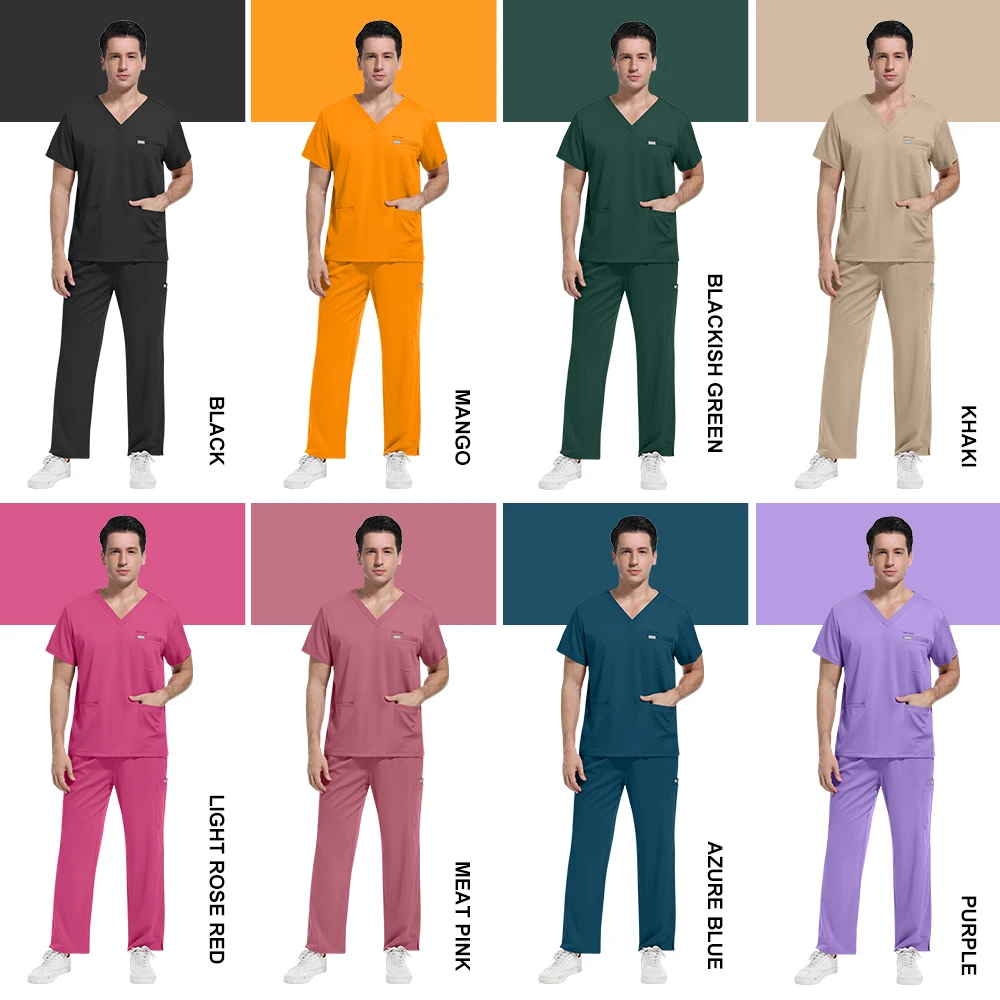 Uniformes médicos de alta gama, Tops elásticos con pantalones de bolsillo, conjuntos de uniforme de enfermera, monos de cirugía para médico, ropa de trabajo de belleza