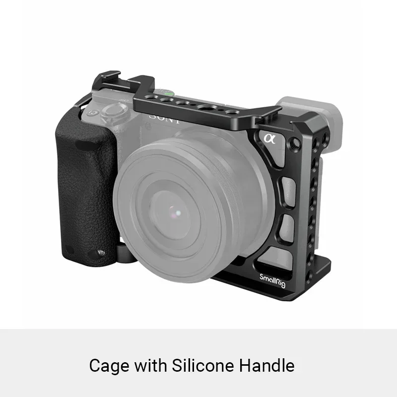 SmallRig DSLR A6400 Camera Cage with Silicone Handle Handgrip & Cold Shoe ,Case Rig Set for Sony A6100 / A6300/ A6400 -3164