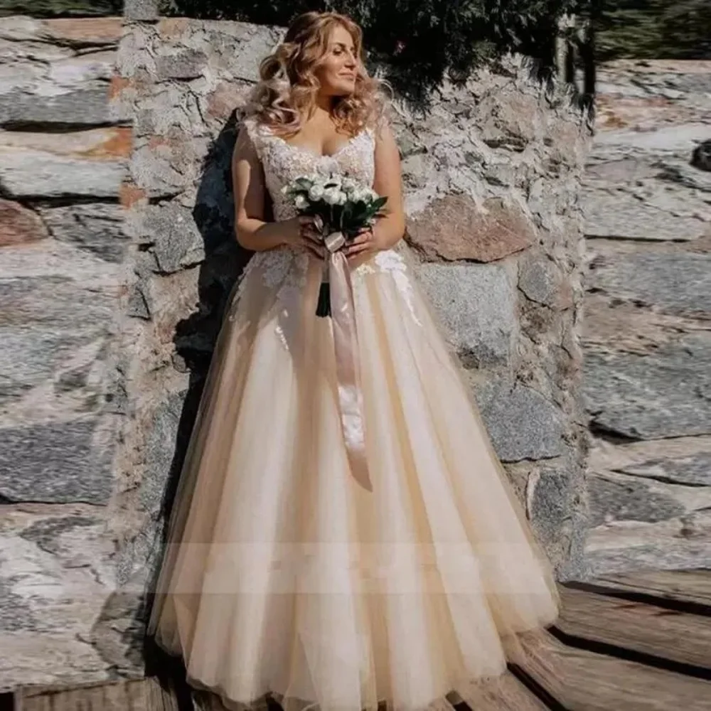 

Beautiful Dress Champagne Robe de mariée 2025 Sexy V-Neck Wedding Dress A-Line Tulle Floor-Length Plus Size Bridal Dress Vestido