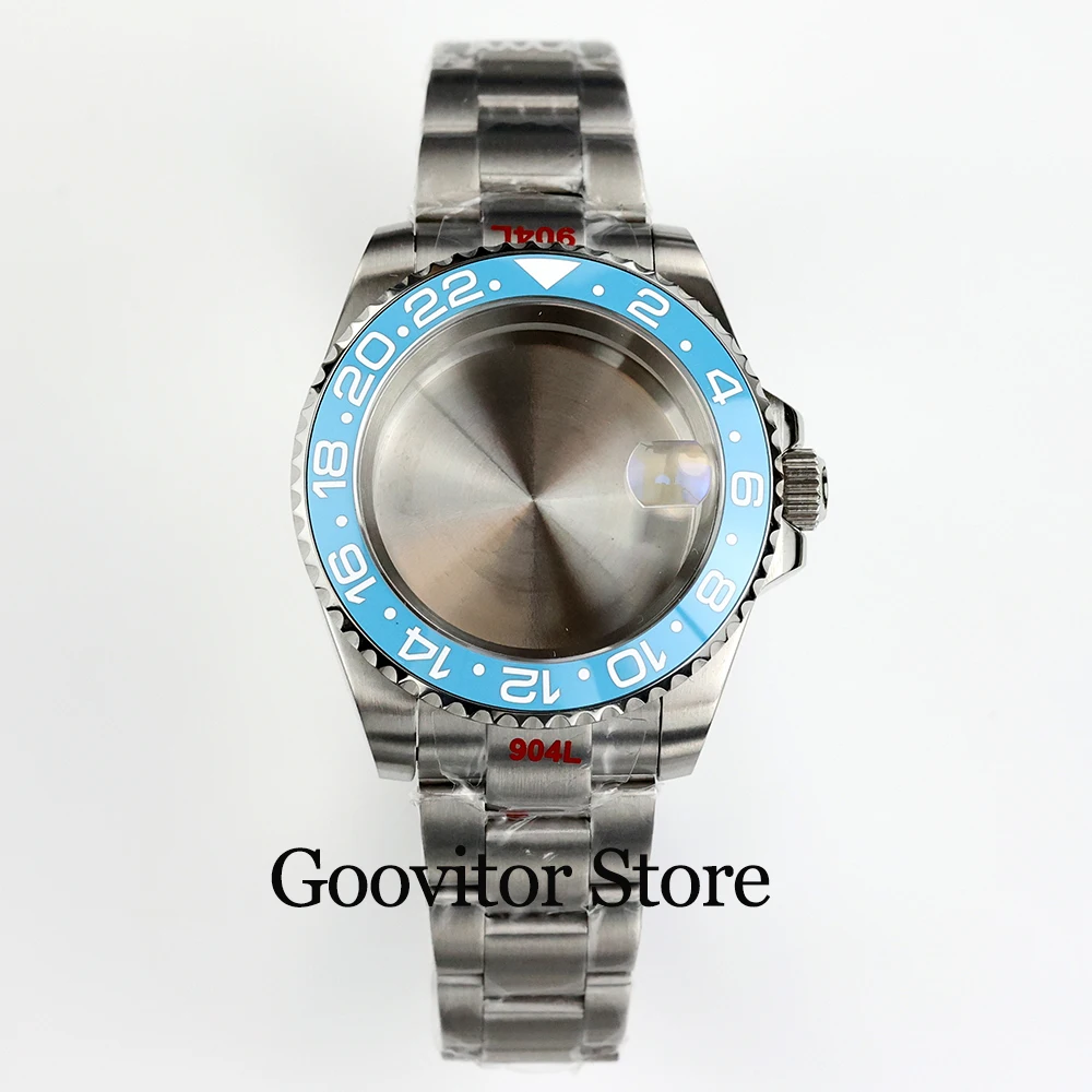 Casing 40mm NH35 bezel keramik biru es kerang/jubilee gelang kaca safir cocok dengan gerakan NH35 Nh36 submariner gmt