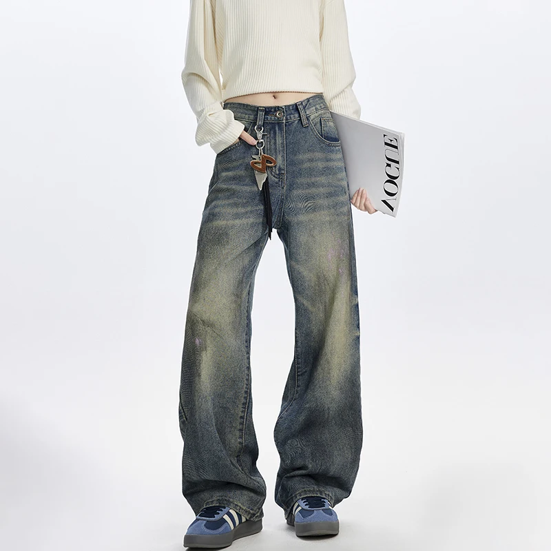 Luzhen lavado jeans vintage em linha reta casual original masculino desgastado 2025 nova moda de alta qualidade perna larga calças jeans masculino jy4329
