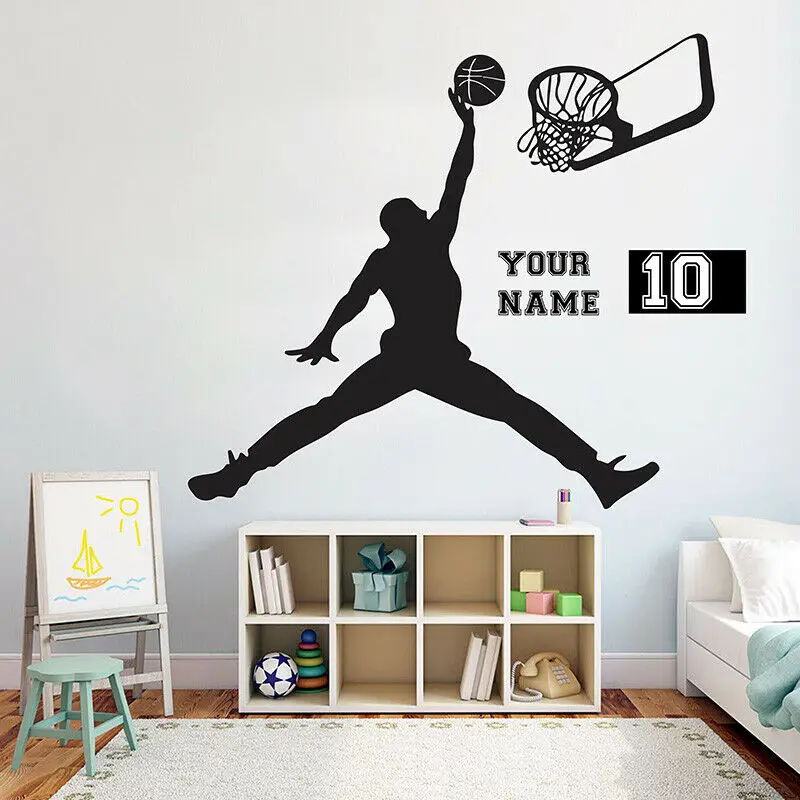 Custom Name Basketball Net Sport Wall Decal Playroom Kids Roon Personalized Name Basket Ball Player Wall Sticker Bedroom Vinyl D