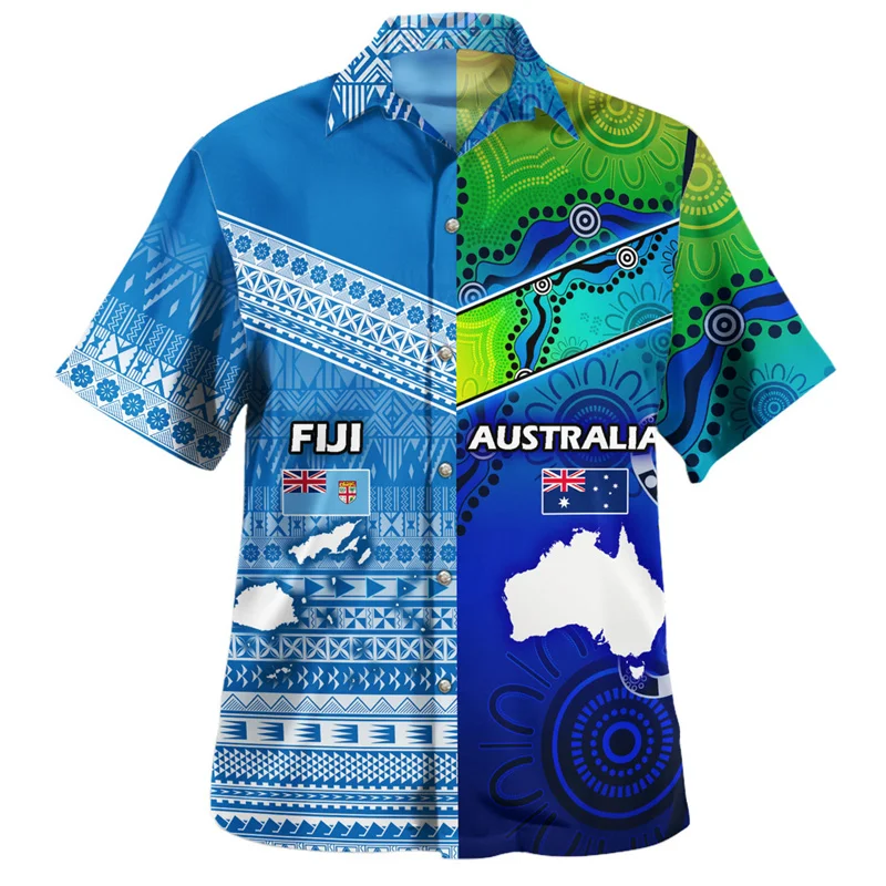 Summer New Harajuku 3D Polynesian Fiji Flag Emblem Printig Shirts Men Fiji Coat Of Arm Graphic Short Shirts Fashion Clothing Top