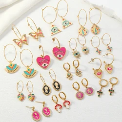 Internet Celebrity Multi-color Drop Glaze Earrings Stainless Steel Gold-plated Pendant Earrings Anti Allergy Creative Earrings