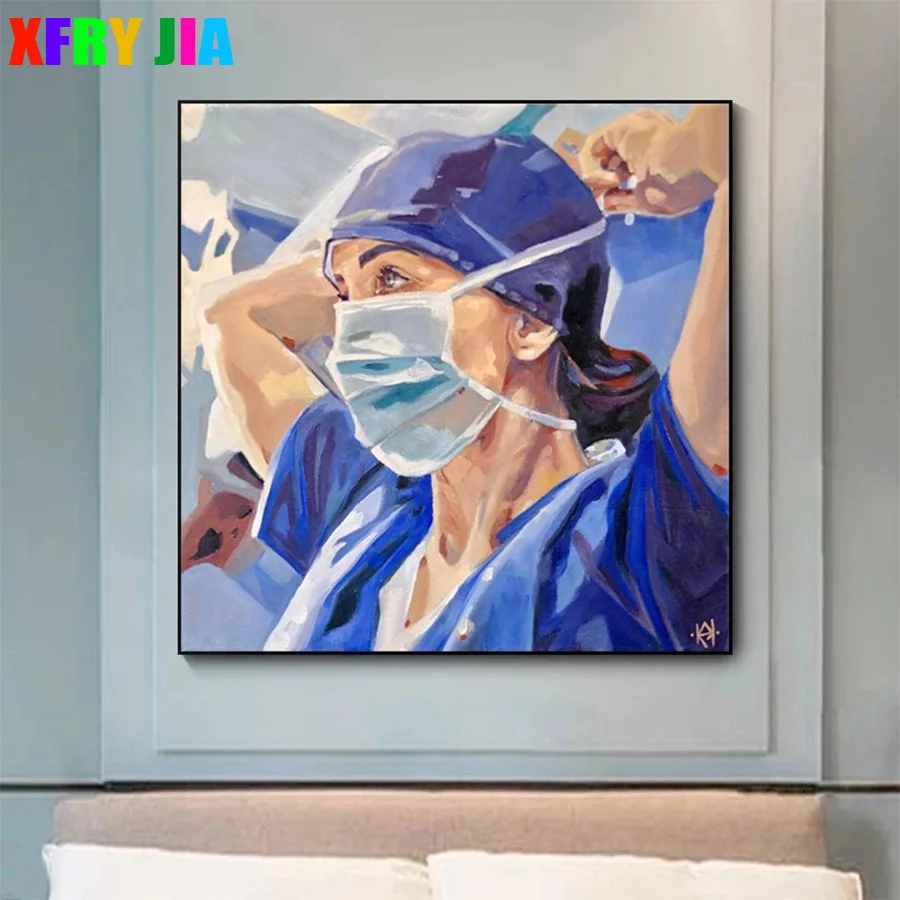 New 5D Round Diamond Painting Fighting Medical Personnel great nurse Diamond diy Embroidery Home Decoration Mosaic