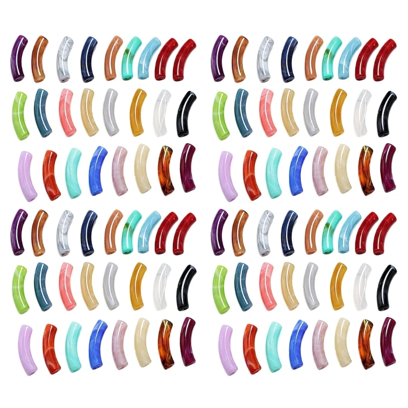 

100pcs Practical Sturdy Resin Curved Tube Beads with Vibranting Color for Personalize Necklace and Bracelet Designs