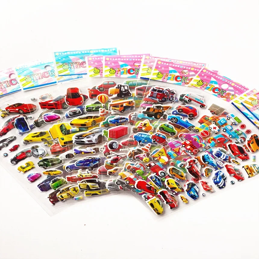 3-20pcs 3D Puffy Stickers for Kids Engineering Vehicle Excavator Stickers Cartoon Cars Stickers Toys for Children Gift for Boy