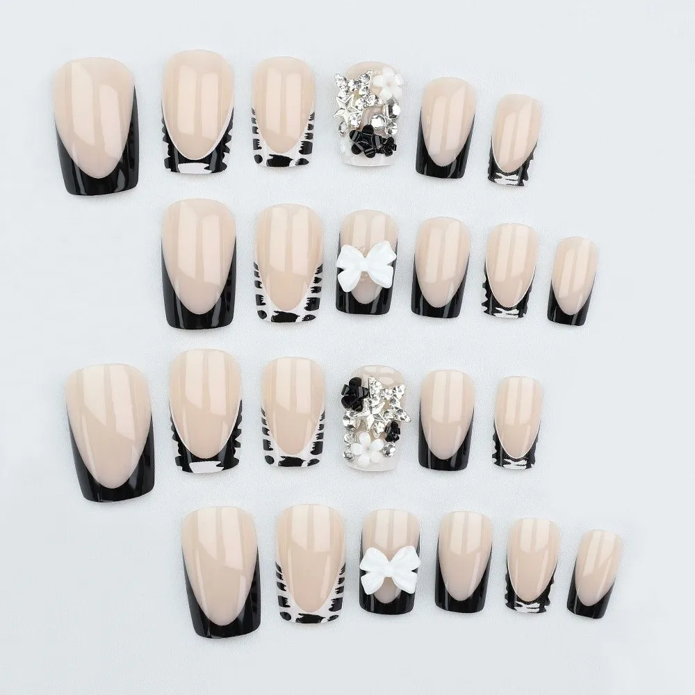 24Pcs New Colorful Press on Nails Star Detachable False Nail Metal Rhinestone Wearable Fake Nail Tips Women