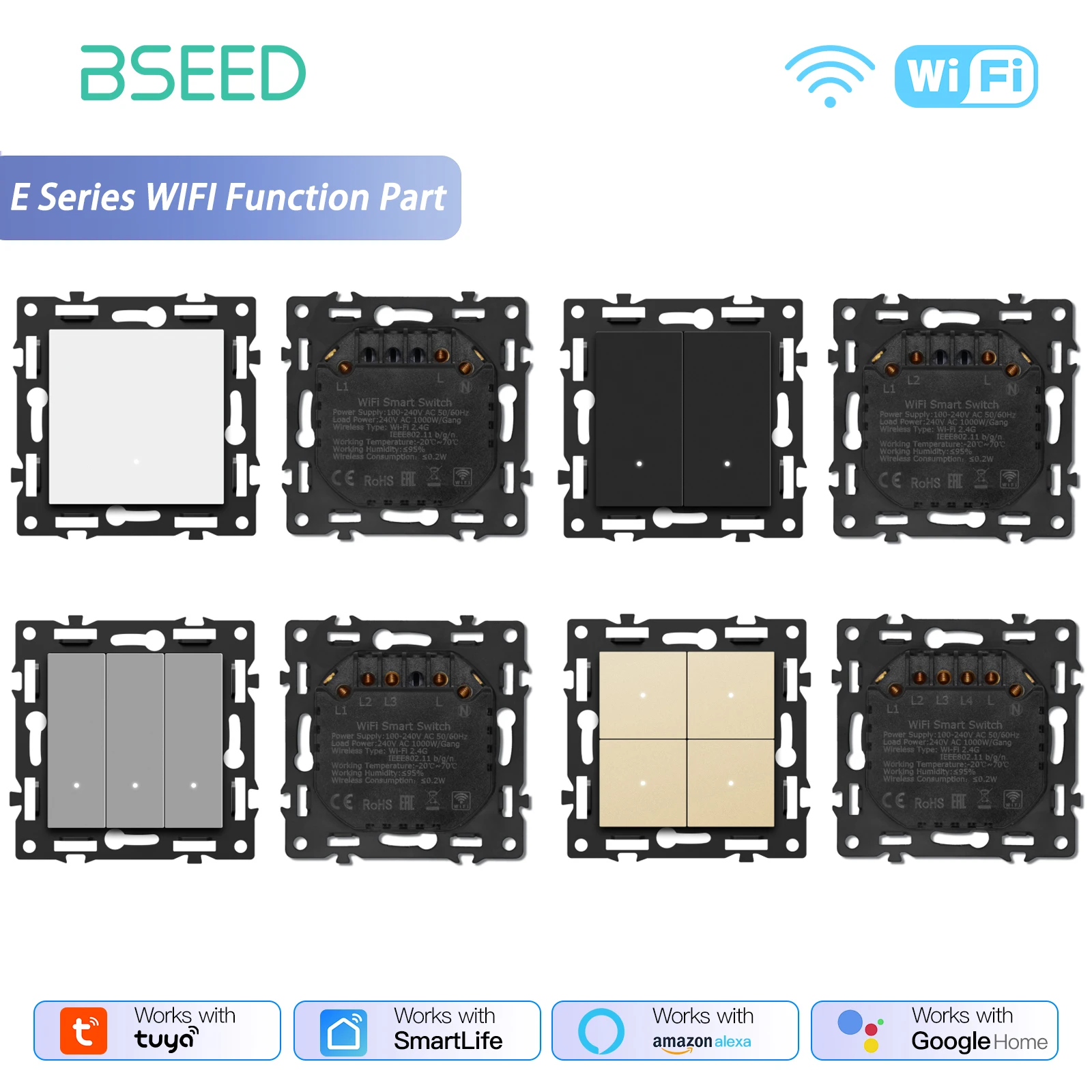 

BSEED E Series WIFI Click Switch Function Part Smart Light Switch DIY Part Free Combination White Black Gold Grey Color