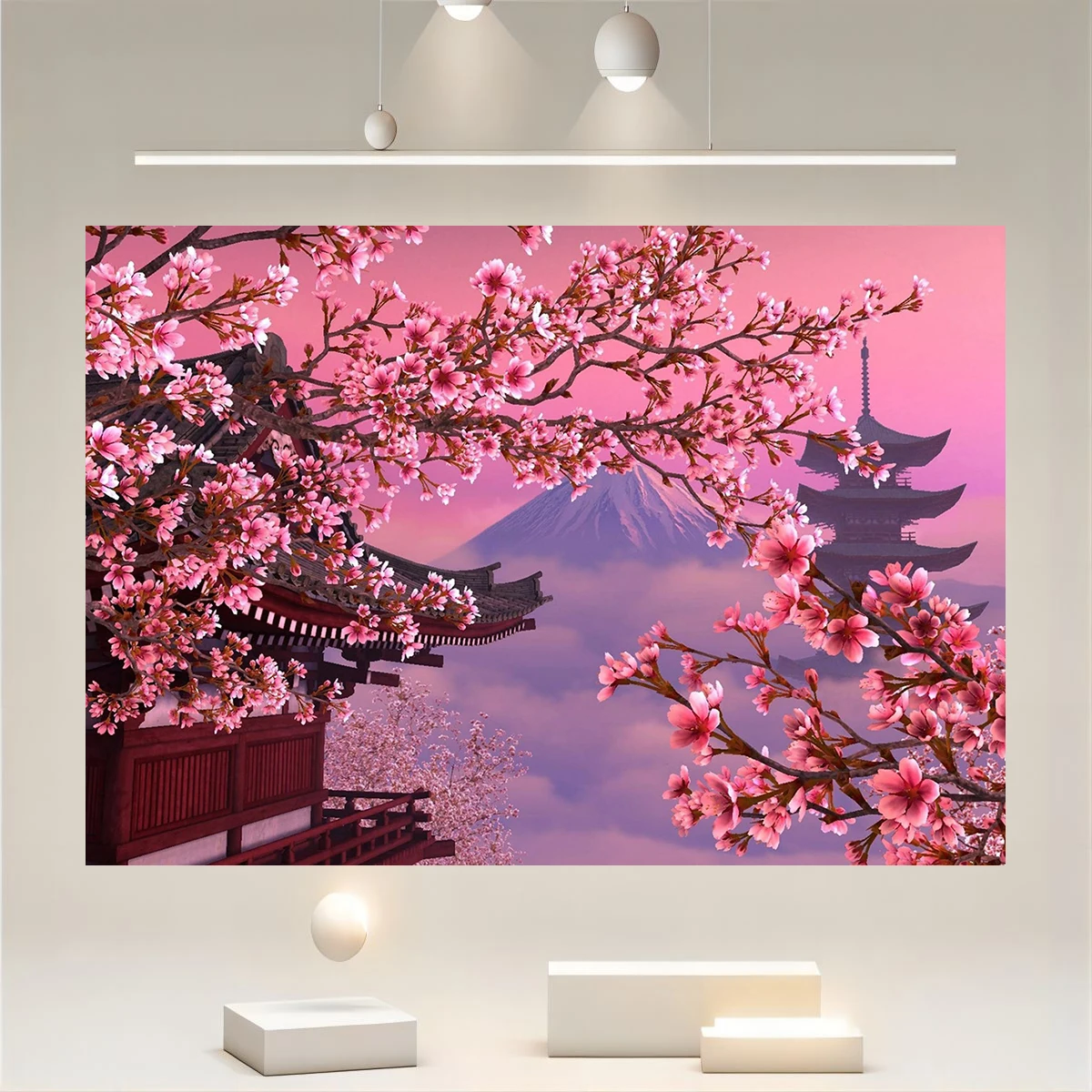 Sakura Mountain Fuji Temple Wall Hanging Japanese Poster=Natural Landscape Wall Sticker Living Room Wall Decoration