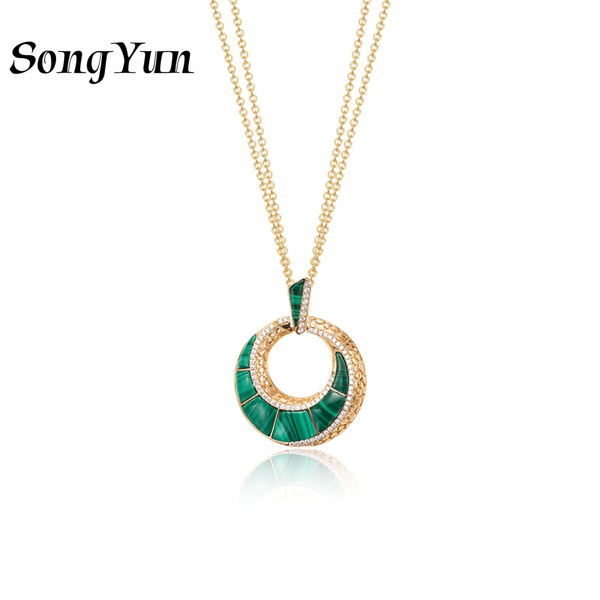 SY Luxury Jewelry Snake-Patterned Compass Necklace 925 Silver Malachite Double Link Exquisite Lady Collarbone Chain