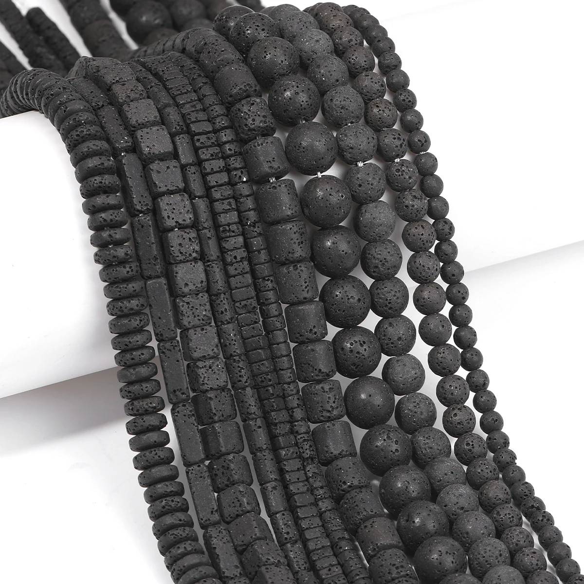 Piedras volcánicas Natural Black Lava Cylindrical Square Abacus Stone Beads for Jewelry Making DIY Jewelry Bracelets Handmade