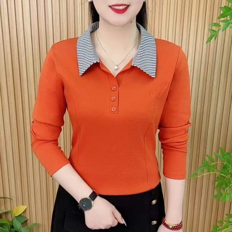 

Модная женская футболка в стиле вестерн, простая рубашка поло с лацканами и длинными рукавами и вышивкой, тонкая весенне-осенняя рубашка-поло