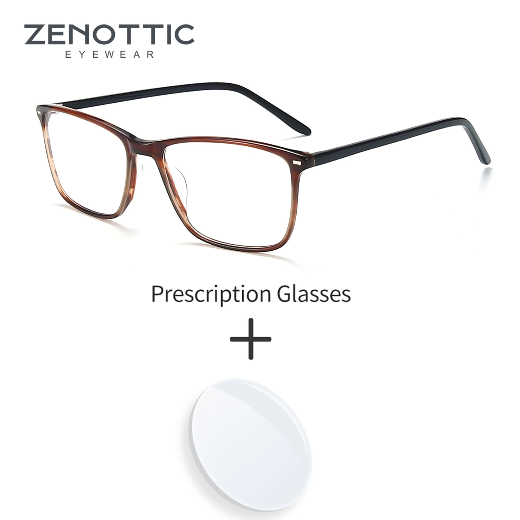 ZENOTTIC  Acetate Prescription Glasses Square Anti Blue Light Myopia Eyeglass For Men Progressive Optical Eyewear