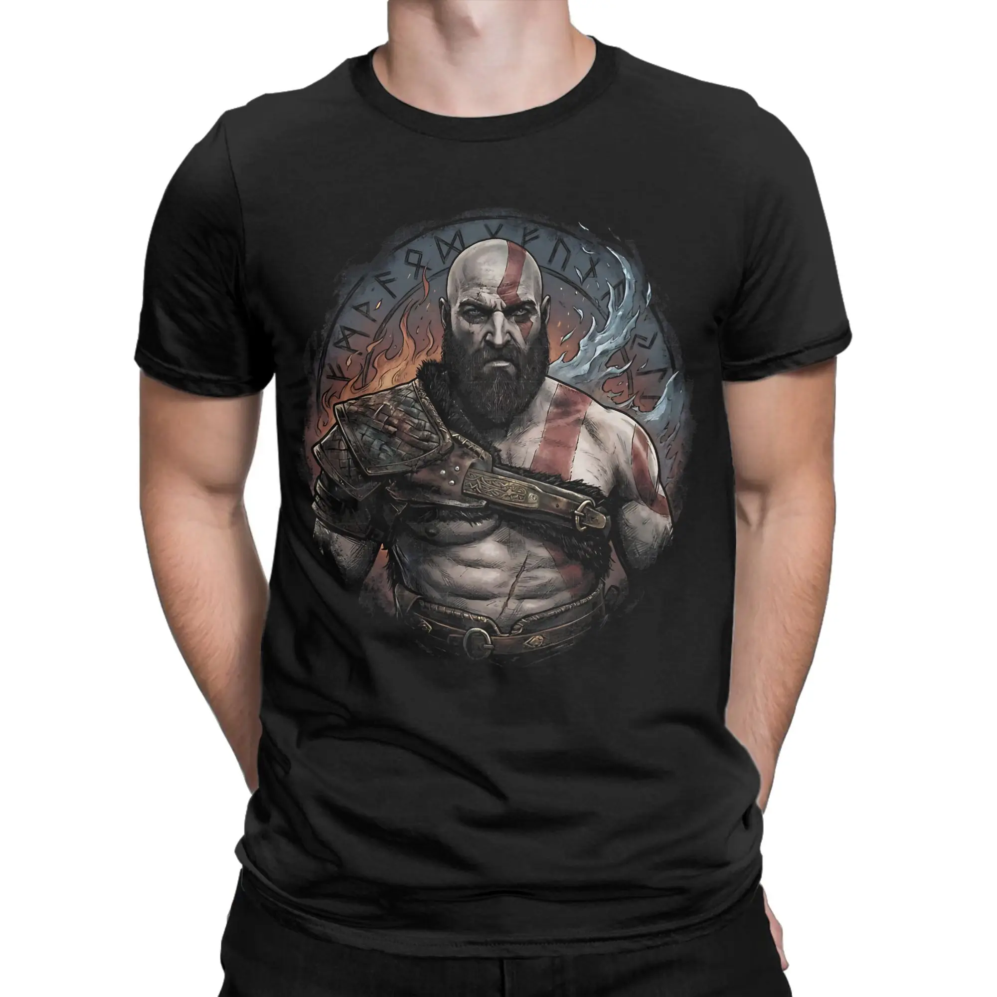 Printed Kratos Leviathan Axe Warrior God of War T Shirt for Men Women  Pure Cotton Tee Shirt Short Sleeve Tops