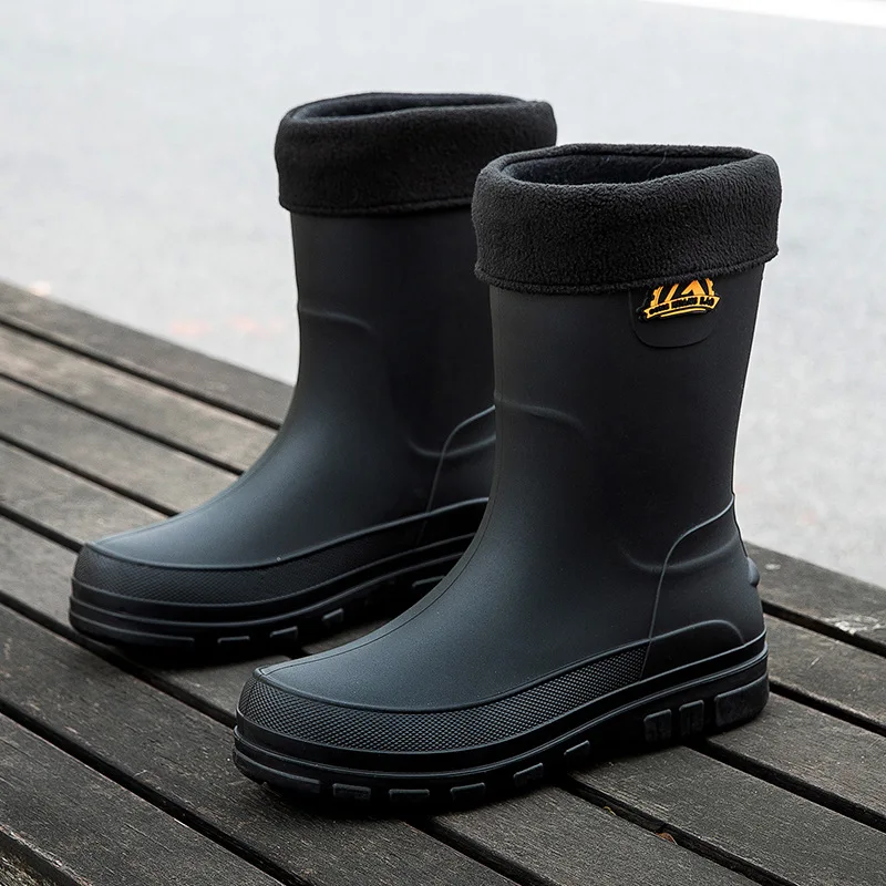 

Men's casual waterproof anti slip rain boots middle tube fashionable work rubber shoes (buy one size larger for cotton styles)