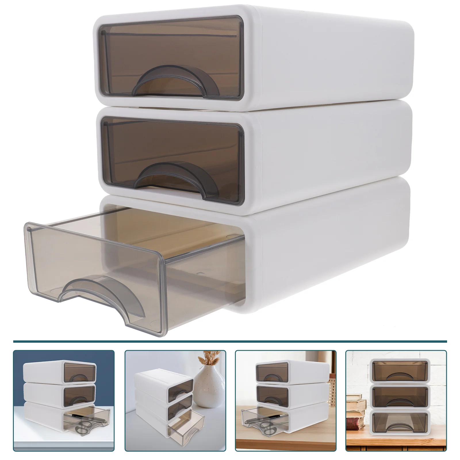

3Pcs Stackable Drawer Storage Box Desk Organizer Desktop Makeup Jewelry Holder Organizer Case Drawer Type Storage Box