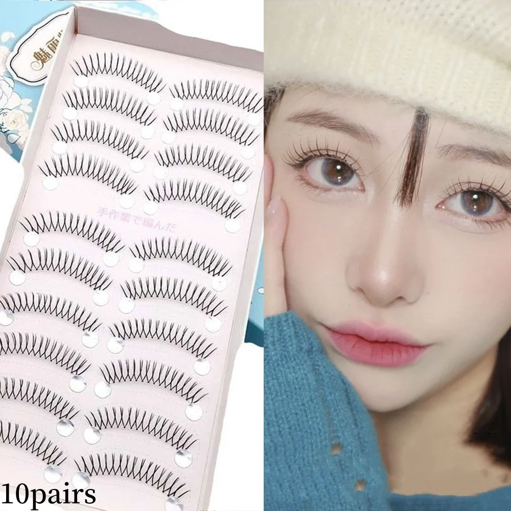 V자형 자연스러운 인조 속눈썹, 한국 U자형 속눈썹 익스텐션, 투명 스템 3D 한국 만화 속눈썹, 자연스러운 위스피, 10 쌍