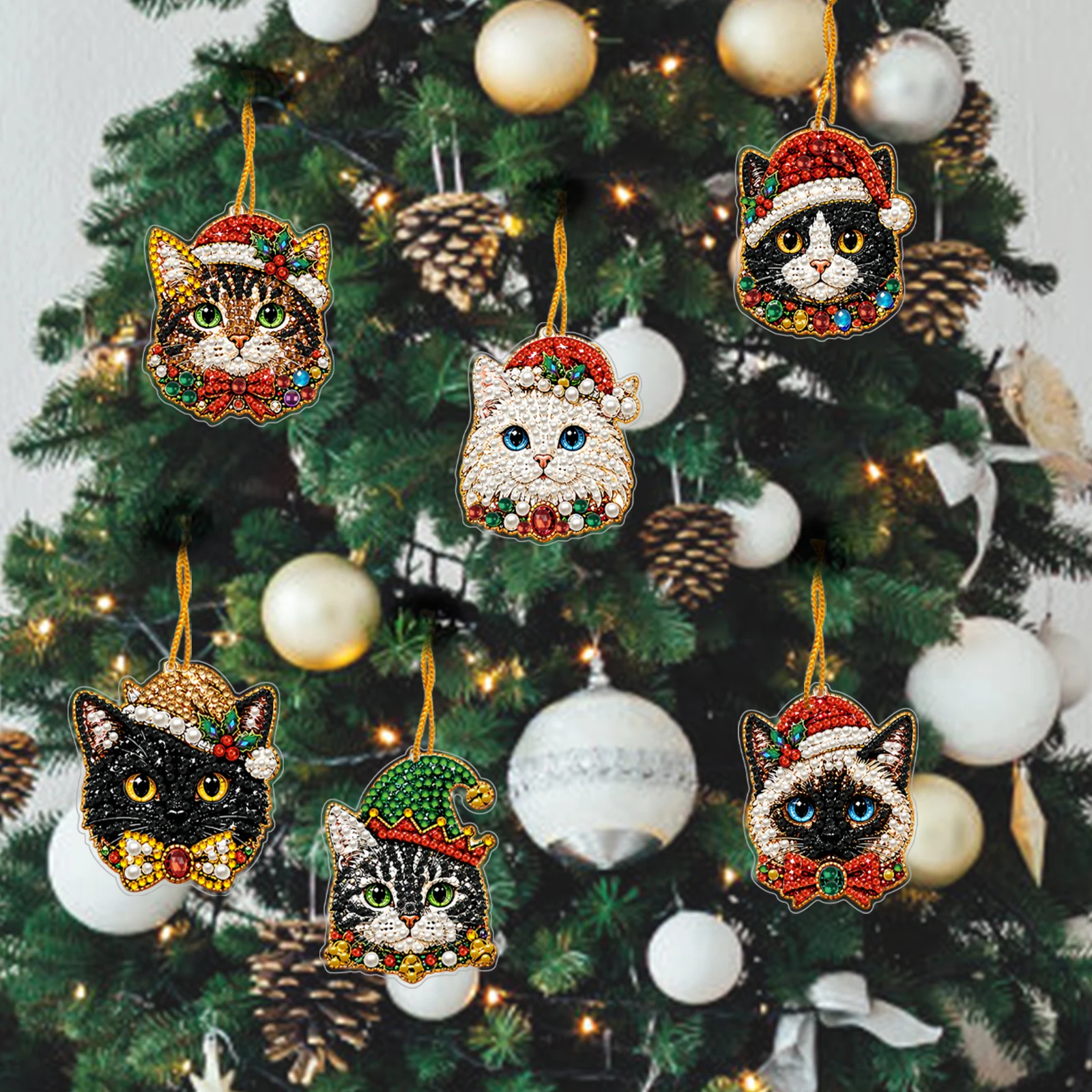 Diamond Rhinestone Holiday Decor DIY Acrylic Christmas Hanging Pendants Xmas Tree Ornament Craft Set 10pcs
