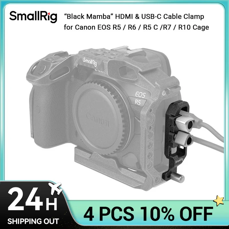 SmallRig “Black Mamba” HDMI & USB-C Cable Clamp for Canon EOS R5 / R6 / R5 C / R7 / R10 Cage 4272