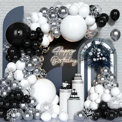 110pcsBlack White Silvery Balloons Garland Arch Kit,Confetti Balloon.Birthday Wedding retire Bridal Graduation Party Decorations